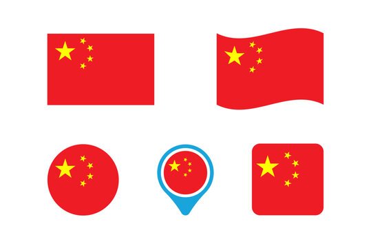 The China national flag. The China national flag in vector format with a 2:3 aspect ratio rectangle, waveform, round, rounded pin and square shapes.