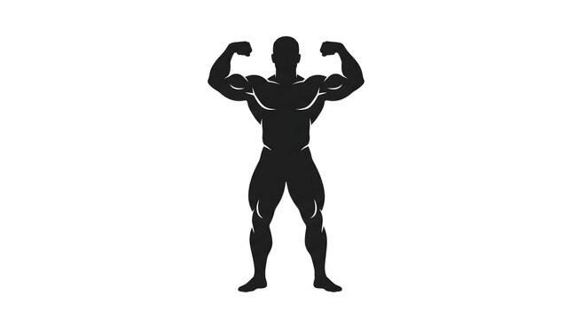 Muscular man silhouette, bodybuilder pose, flexing muscles, black icon