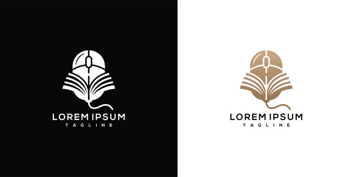 Online Education Logo Concept Abstract Computer Mouse and Open Book Icon