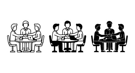 Fototapeta premium Business Meeting Icons, Handshake Agreement, Collaboration Vector Set