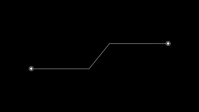 Minimalist white line with circular endpoints on a stark black background representing a simple path or connection with a subtle upward diagonal segment and a clean abstract for technology or data.