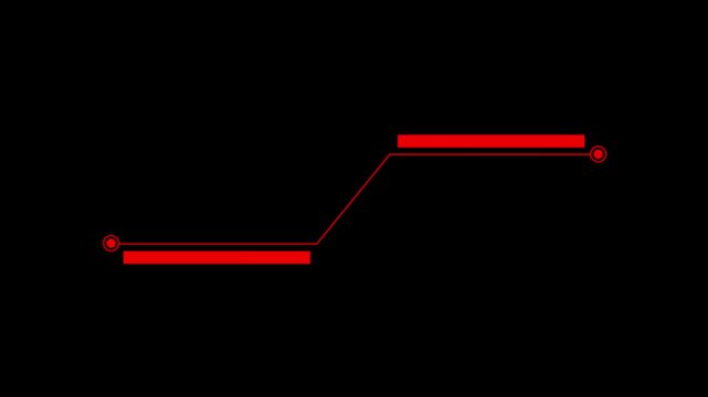 red bar and red line with circular endpoints on a white background representing a simple path or connection with a subtle upward diagonal segment and a clean abstract for technology or data.4k video