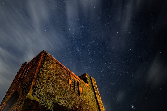 Starry skies above the Watchtower at Roa Island in Cumbria on the Cumbrian Coast