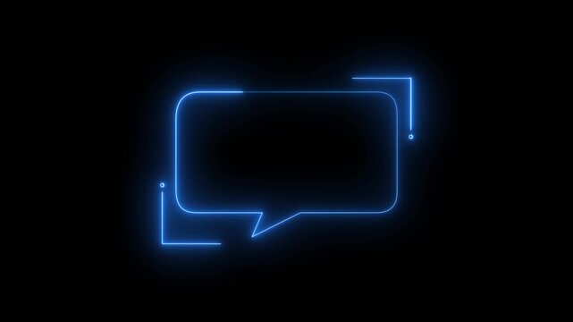 Abstract glowing blue neon speech bubble graphic overlay design chat message