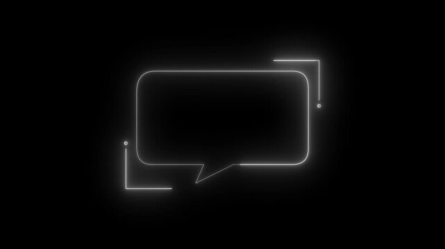 Neon glowing speech bubble frame on dark background message communication