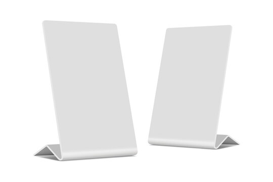 Display Stand Mockup. Blank White Table Tent Display Mockup. Table Top Banner, Menu, Promotion, Discount, QR code.