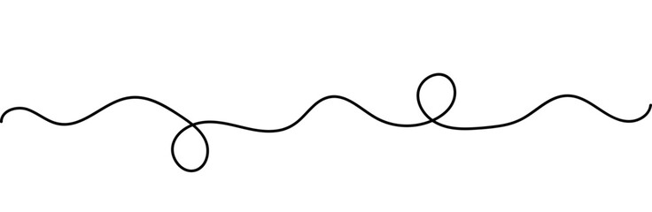 Fototapeta premium Transparent png of one continuous wavy line. Single seamless black squiggle. Curved twisted thin thread element. Minimalistic abstract vector design overlay. endless set lines art pattern curvy hand