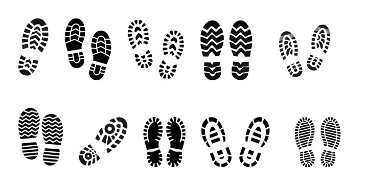 Shoe sole footprints and boot tread marks vector collection.