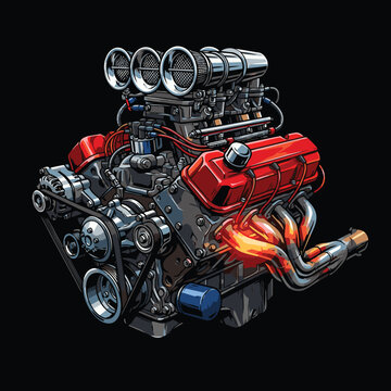 vector image of a fierce v8 engine