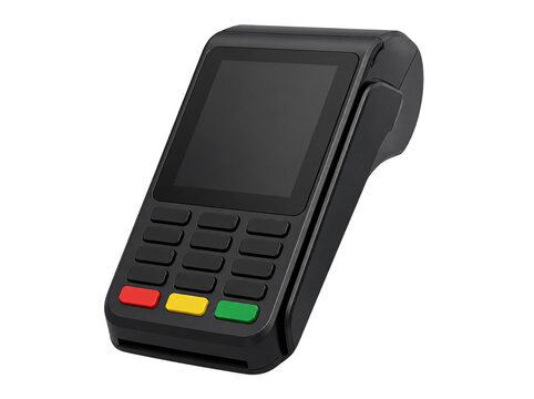 Black modern electronic payment terminal isolated on transparent background