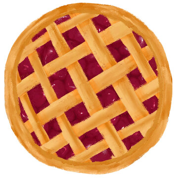 Cherry pie from above view, digital hand drawn illustration png 