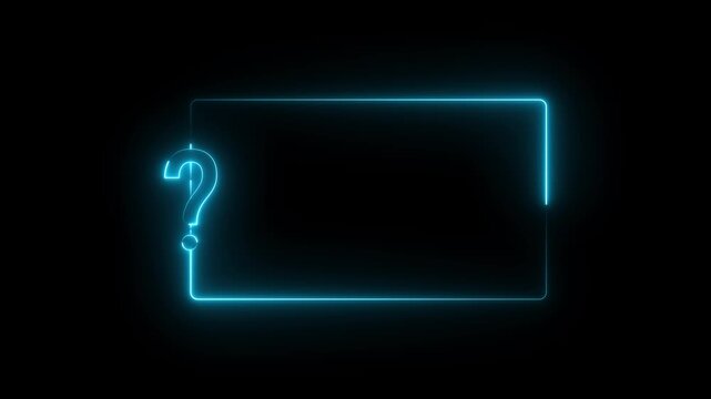 Animated Question mark neon sign light on black background. Quiz trivia game competition. Neon question mark frame for quizzes and FAQs. Game announcement neon message. Answer question
