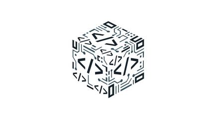 Isometric cube constructed from various programming language symbols. © nurkamdi