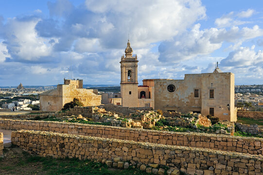 View of the Cathedral of the Assumption and the Cittadella Walls in Victoria on Gozo Island in Malta during daytime