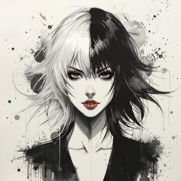 ハーフカラーの髪を持つ女性