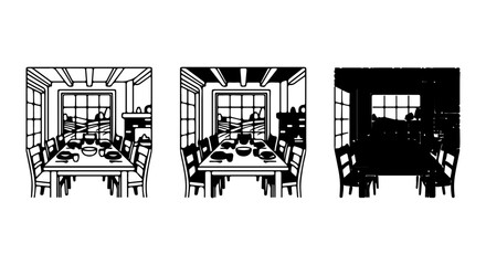 Obraz premium Set Dining Table, Festive Feast, Family Gathering, Vector Illustration