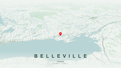 Modern minimalist vector map of Belleville, Ontario. High-quality scalable illustration of Belleville geographic boundaries, Bay of Quinte waterfront, Moira River shoreline for posters design. © AliRza