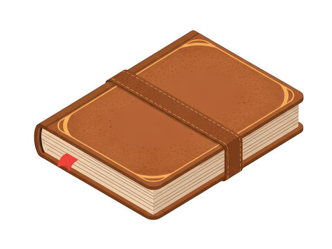 Old brown leather book with a red bookmark isolated on a white background isolated on transparent background