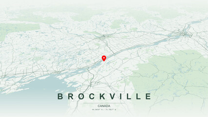 Modern minimalist vector map of Brockville, Ontario. High-quality scalable illustration of Brockville geographic boundaries along the St. Lawrence River, Thousand Islands shoreline for posters design. © AliRza