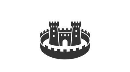 Black castle wall with towers icon. © Isna
