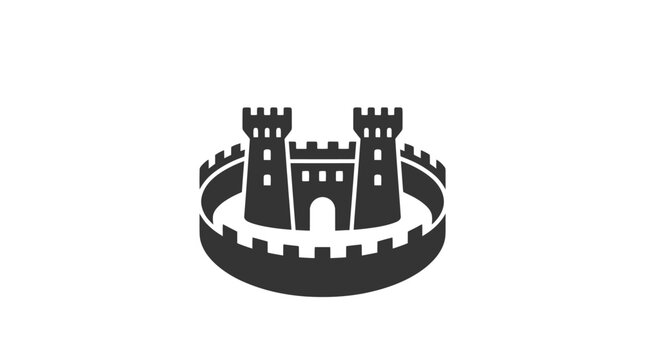 Black castle wall with towers icon.