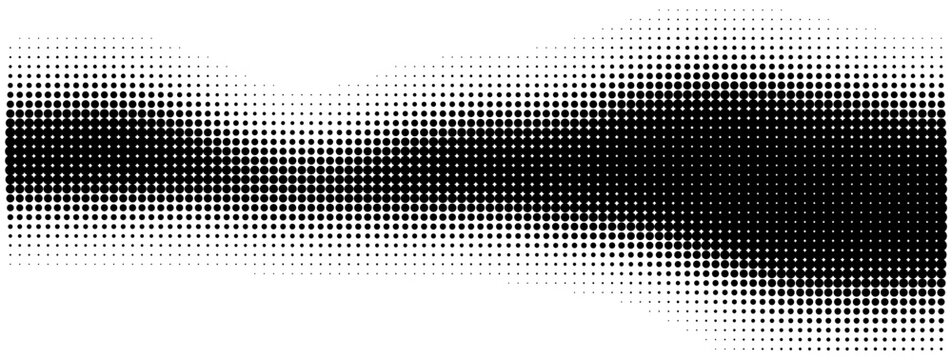 Halftone wave pattern vector, black and white dotted gradient texture, abstract halftone screen effect for graphic design and print backgrounds