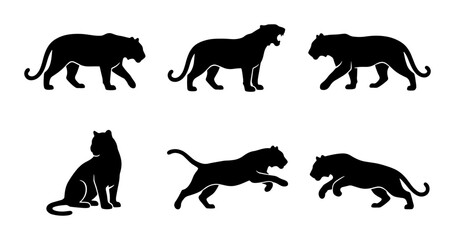 Black Panther Silhouettes Set: Dynamic Poses, Wild Cat Vector Icons for Wildlife and Safari Themes © AbirHossen