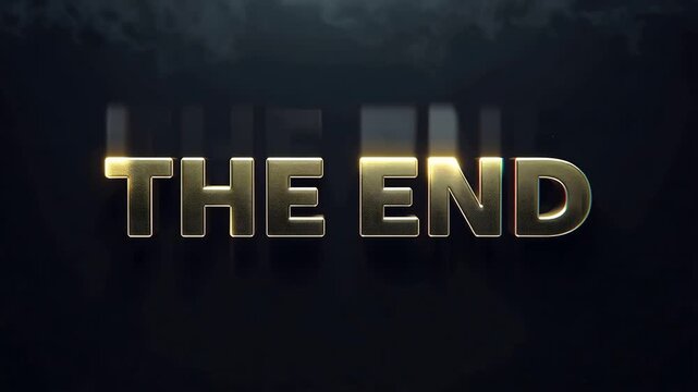THE END Gold Glowing Text with Subtle Glitch Flicker, Cinematic Dark Background Title Animation, Seamless 4K Loop for Film Trailers