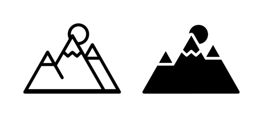 Mountain Icons Set: Outline and Silhouette, Sun and Peaks, Vector Graphics for Nature and Adventure Themes © AbirHossen