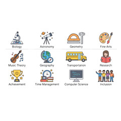 Naklejka premium Education Subject Flat Icon Collection for School and Learning