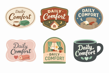 Obraz premium Daily comfort concept stickers collection with warm, cozy flat design illustrations of home, relaxation, and autumn vibes