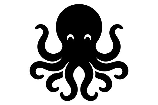 Simple black silhouette of an octopus on a transparent background