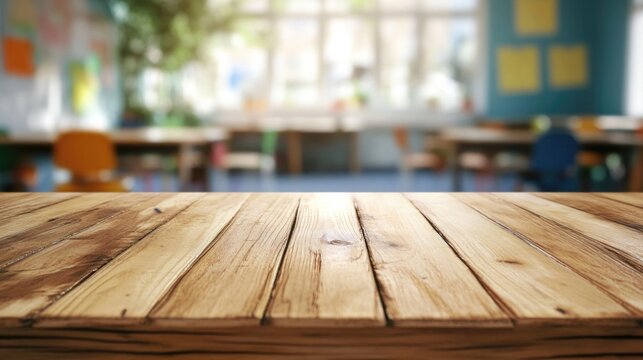 School classroom in blur background without young student; Blurry view of elementary class room no kid or teacher with chairs and tables in campus. Vintage effect style pictures.