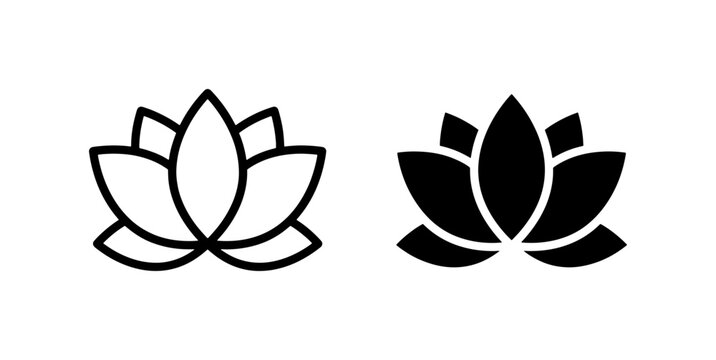 Lotus Flower Icons, Black and White Vector Graphics, Zen Symbol, Meditation and Yoga Elements