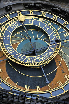 Medieval astronomical clock on the southern wall of Old Town City Hall in Prague