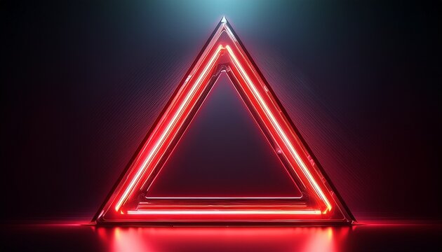 glowing neon red triangle warning sign on dark background