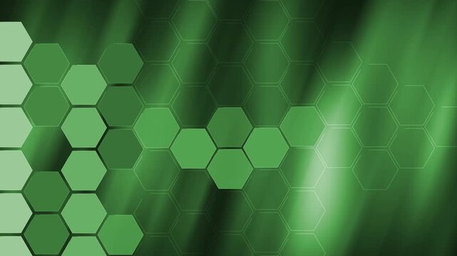 Abstract hexagonal tech background animation, Hexagonal pattern over diagonal light streaks, modern technology background