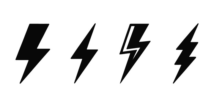 Lightning Bolt Icons, Electric Power Flash Symbols for Energy, Voltage, Charging and Warning Sign Design