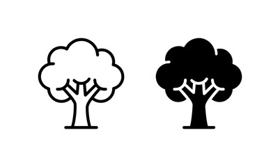 Obraz premium Simple Tree Icons, Outline and Silhouette Vector Art, Nature Plant Graphics for Eco Concepts