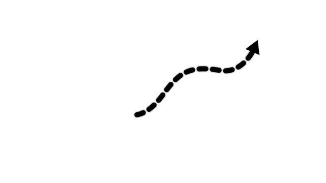Animated dotted line arrow path moving upward on white background, for business growth, and directional infographics  4k video.