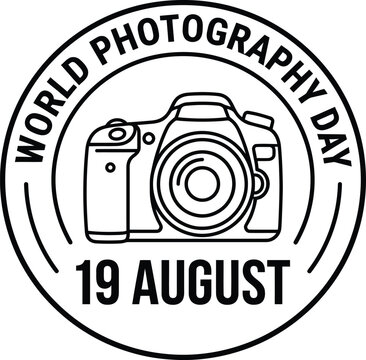World photography day stamp with camera illustration august 19th