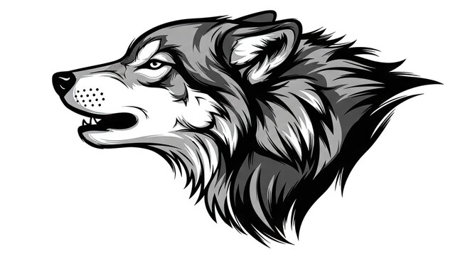 Aggressive wolf head profile graphic design.