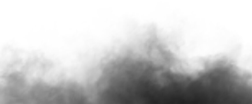 Transparent PNG of realistic black smoke or fog isolated on transparent background. Rising smoke texture overlays with wispy mist effect for graphic design element decoration and atmospheric image