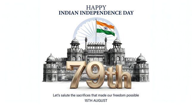 79th India Independence Day banner with Red Fort and tricolor flag, patriotic national celebration