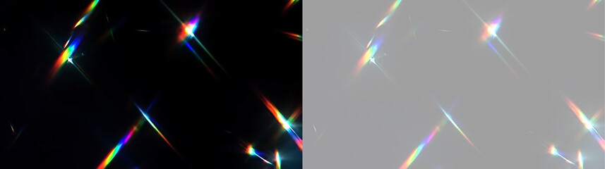 Abstract light prism overlay with rainbow lens flares. Colorful light leaks on black and transparent background © Василий Куриленко