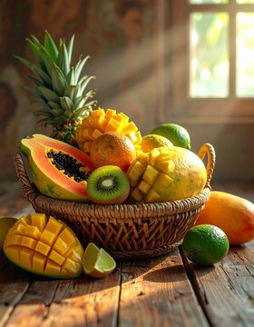 Tropischer Obstkorb mit Papaya