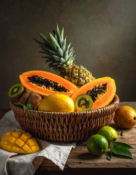 Tropischer Obstkorb mit Papaya