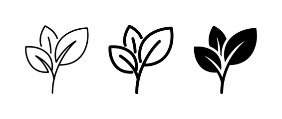 Obraz premium Plant Icons: Outline, Line Art, and Solid Fill Vector Graphics for Growth and Nature Themes