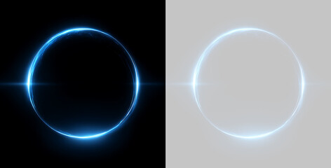 Glowing blue neon circle light effect. Round electric energy frame on black and transparent background. Futuristic sci-fi portal element © Василий Куриленко