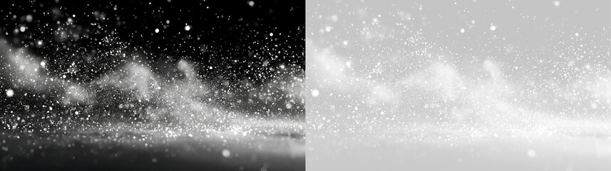 Dense white glitter particles on black and transparent background. Sparkling dust cloud light effect. Glowing magic snow overlay © Василий Куриленко